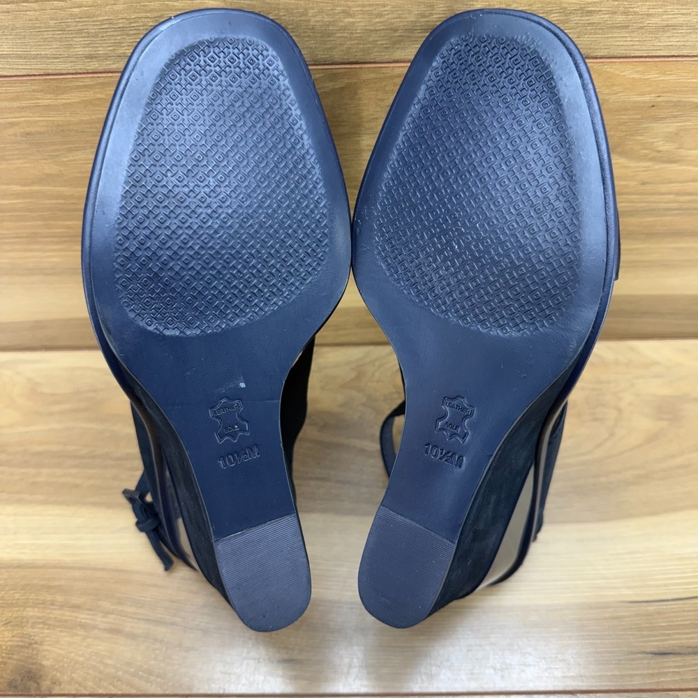 Tory Burch Gabrielle Wedge Slingback Sandals 10.5 M Navy Blue Suede Cross Strap - Picture 9 of 12